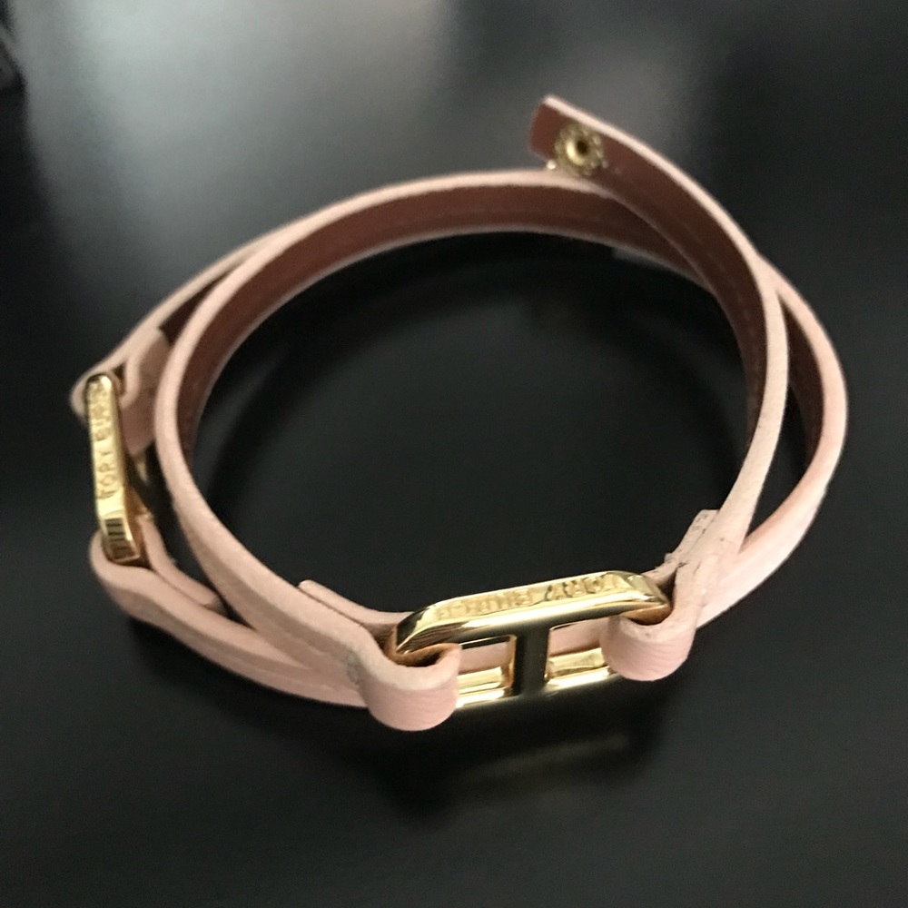 Tory Burch pink leather wrap bracelet